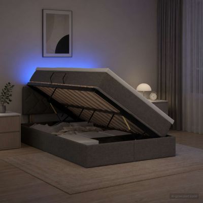 vidaXL LED úložná posteľ s matracom Tmavosivá 120 x 190 cm Látka