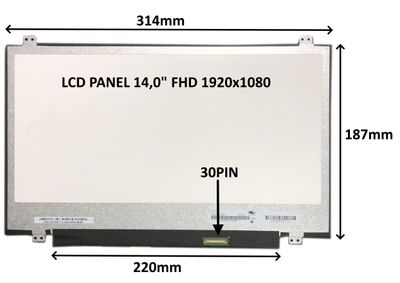 LCD PANEL 14,0'' FHD 1920x1080 30PIN MATNÝ / ÚCHYTY HORE A DOLE