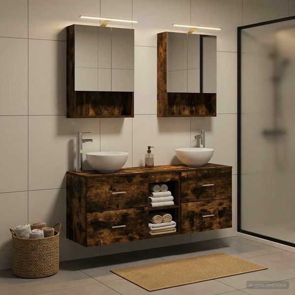 vidaXL Set kabinetov do kúpeľne 5 pcs Dymový dub 50 x 14,5 x 70 cm
