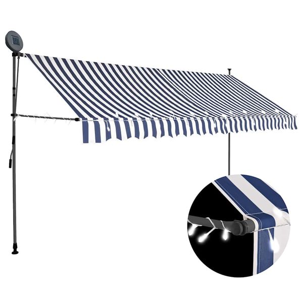 vidaXL Ručne zaťahovacia markíza s LED 350 cm, modro biela