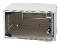 19" rozebíratelný nástěnný rozvaděč Flat-pack 4U/400mm celoskleněné dveře, nosnost 35kg, světle šedý RAL7035