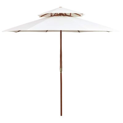 vidaXL Dvojitý slnečník 270x270 cm, drevená tyč, krémovo biely