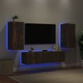 vidaXL 4-dielne TV nástenné skrinky s LED dymový dub kompozitné drevo