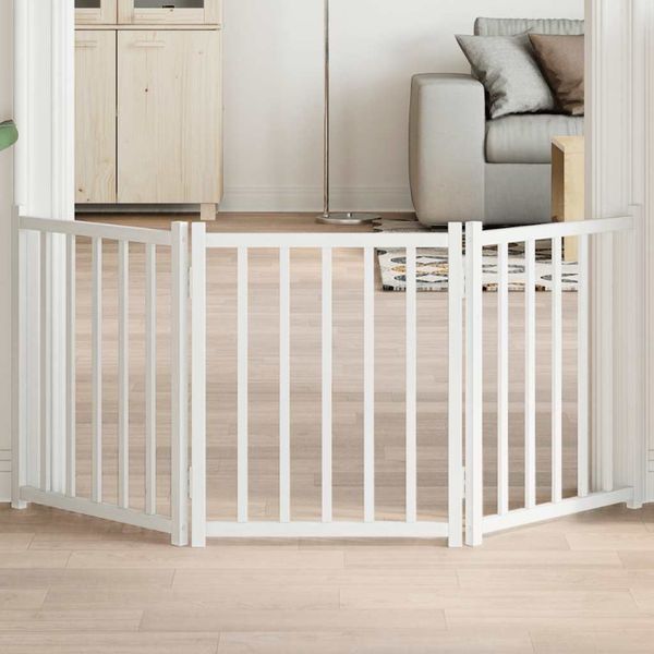 vidaXL Brána pre psa skladacia 3 panely 150 cm masívne jedľové drevo