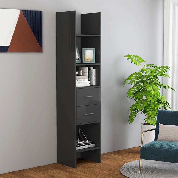 vidaXL Knižnica, lesklá sivá 40x35x180 cm, kompozitné drevo