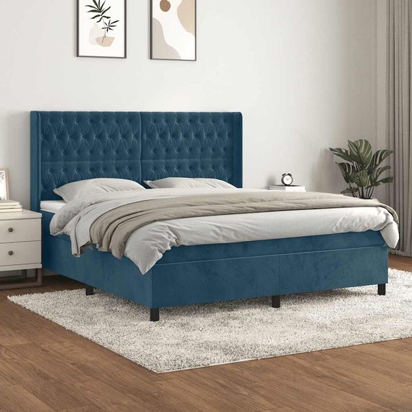 vidaXL Posteľný rám boxsping s matracom tmavomodrý 180x200 cm zamat