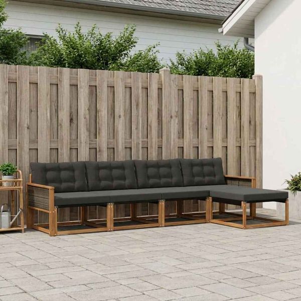vidaXL Záhradná súprava gaučov s vankúšom 6 pcs Prírodná a čierna
