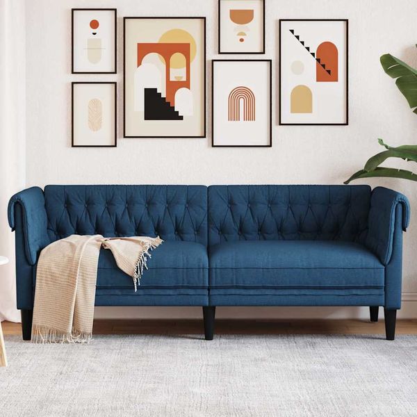 vidaXL Pohovka Chesterfield 3-miestna modrá látka