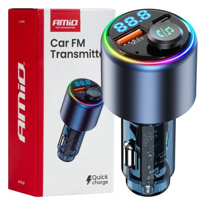 FM vysielač 1×USB-A 1×USB-C 12/24V AMiO-04655