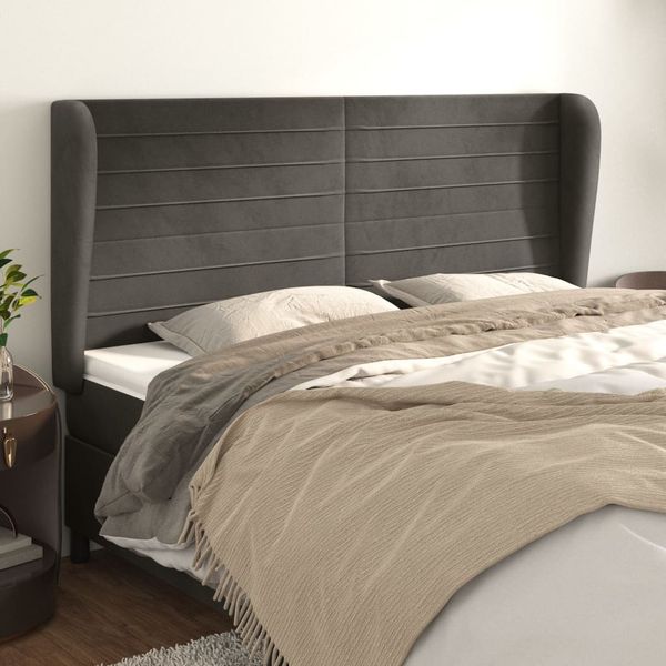 vidaXL Čelo postele so záhybmi tmavosivé 203x23x118/128 cm zamat