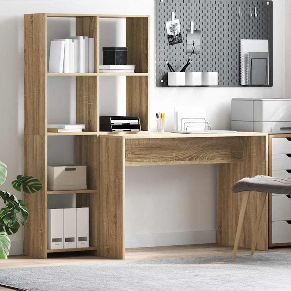 vidaXL Stôl s poličkou Sonoma dub 138,5 x 55 x 143 cm Kompozitné drevo