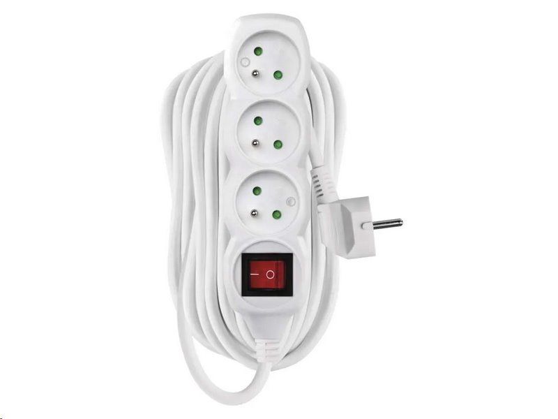 Prodlužovací kabel EMOS P1310 / 10 m / 3 zásuvky / s vypínačem / bílý / PVC / 1 mm2