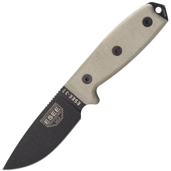 ESEE-3MIL-P-B Model 3 všestranný nôž 8,8 cm, čierna, zelená, Micarta, plastové puzdro