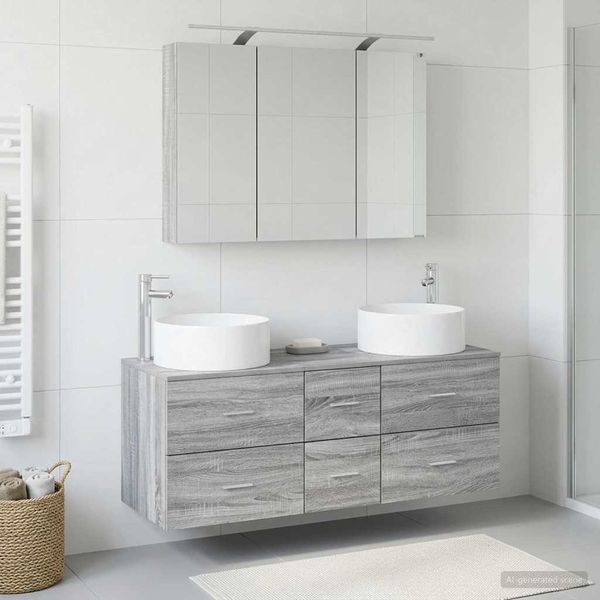 vidaXL Sada kúpeľňového nábytku 4 pcs Sivý Sonoma