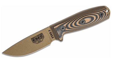 ESEE 3PMDE-005 Model 3 3D Dark Earth nôž na prežitie 8,8 cm, G10, čiernohnedá, čierne puzdro