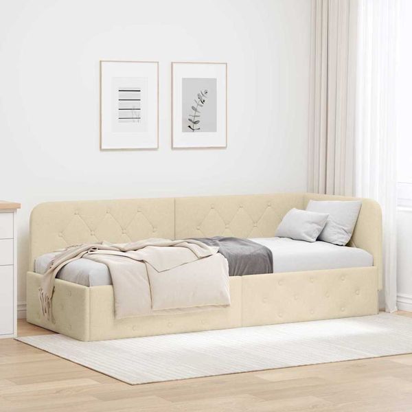 vidaXL Rohový rám postele Krémová 80 x 200 cm látka