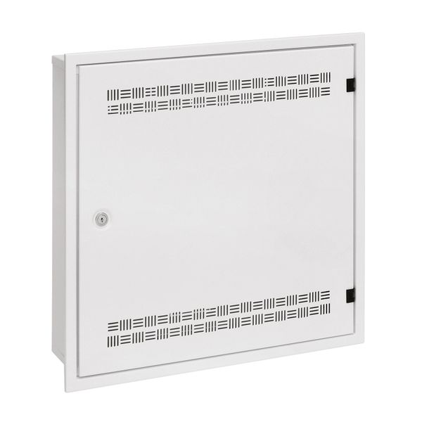 Rozvádzač SOHO LC-18 do steny s lištami 2U, 4U a 11U, 550x550 biela RAL9003 s rámčekom na zamurovanie
