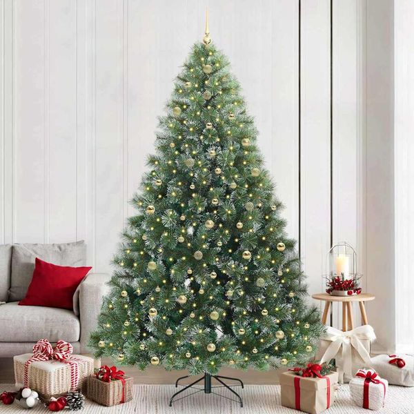 vidaXL Umelý vianočný stromček s 300 LED-i Zelená 240 cm PE a PVC