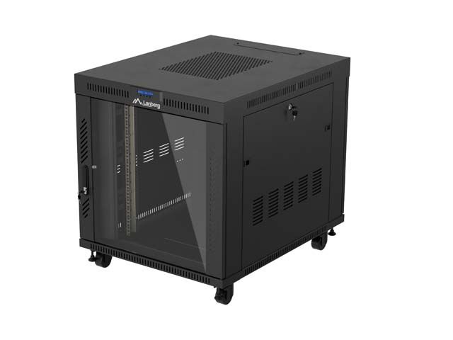 19'' Voľne stojúca racková skriňa 15u/800x1000 (flat pack) s presklenými dverami lcd čierna lanberg V2