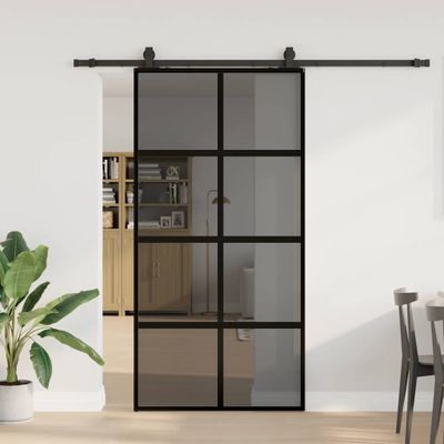 vidaXL Posuvné dvere s kovaním čierne 102,5x205 cm tvrdené sklo