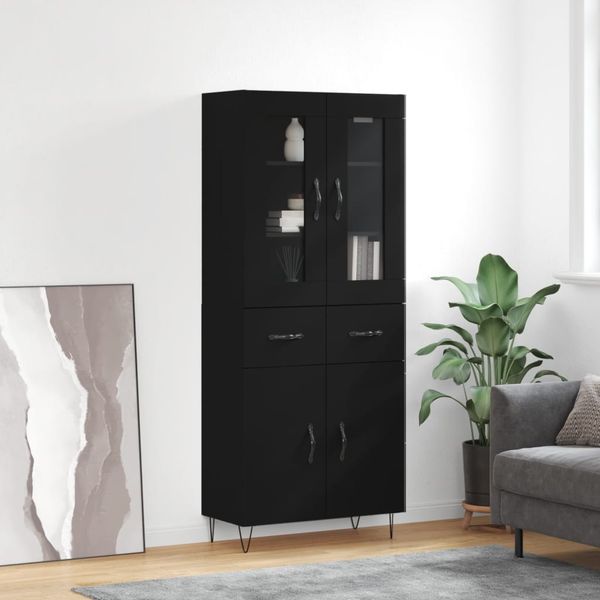 vidaXL Vysoká skrinka čierna 69,5x34x180 cm spracované drevo
