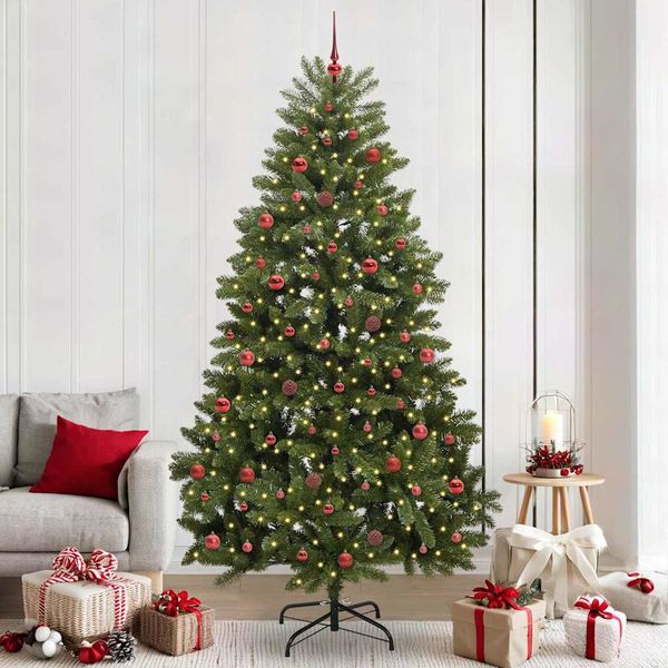 vidaXL Umelý vianočný stromček s 300 LED-i Zelená 240 cm PVC a kov