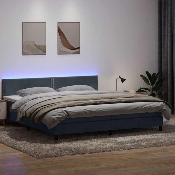 vidaXL Box Spring Posteľ s matracom a LED tmavošedá 200x210 cm Zamat