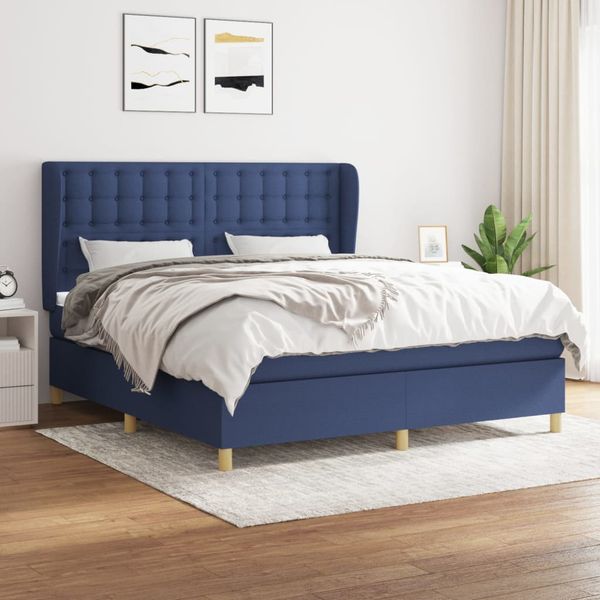 vidaXL Posteľný rám boxspring s matracom modrý 160x200 cm látka