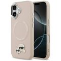 Puzdro Karl Lagerfeld Magsafe PU puzdro s kolíkmi Karl&Choupette heads pins, logom a kovovými tlačidlami fotoaparátu pre iPhone 17 béžová