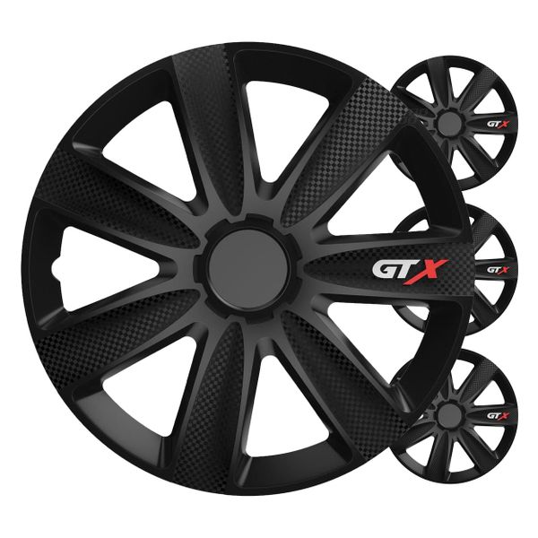 Poklice GTX 15" čierny karbon sada 4 ks COLOR BOX