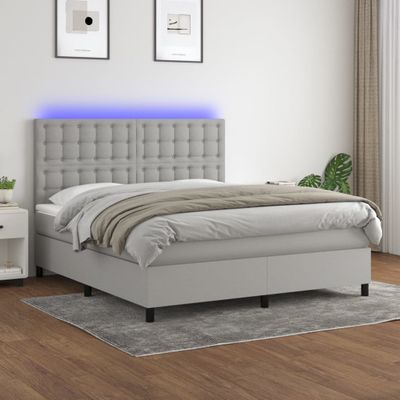 vidaXL Posteľ boxsping s matracom a LED bledosivá 160x200 cm látka
