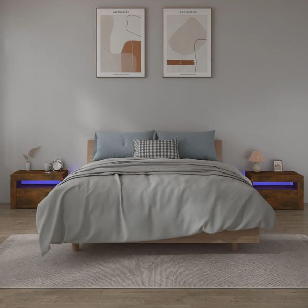 vidaXL Nočné stolíky 2 ks s LED, tmavý dub 60x35x40 cm