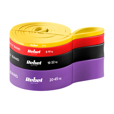 Latexová sada cvičebných pásov - Power Band PLs-2, 4-45 kg, 4 pásy, REBEL ACTIVE