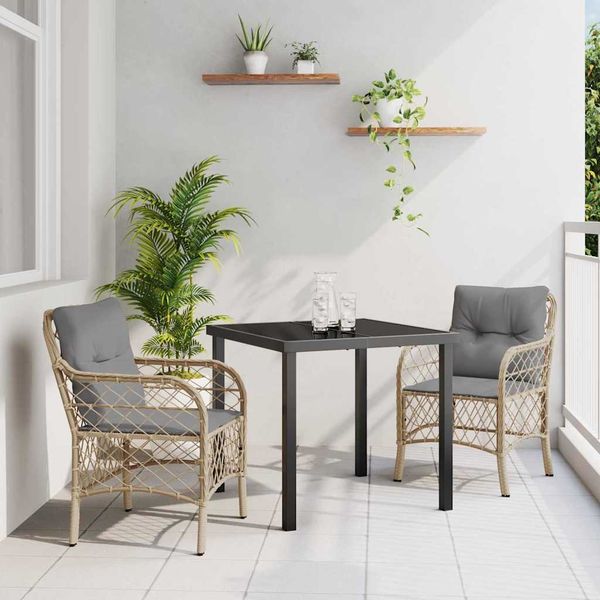 vidaXL Záhradný jedálenský set s vankúšom 3 pcs Béžová polyratan