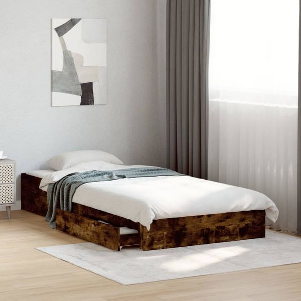 vidaXL Posteľný rám so zásuvkami dymový dub 75x190 cm kompozitné drevo