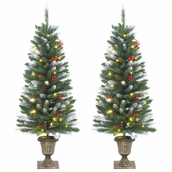 vidaXL Umelé vianočné stromčeky 2 ks 100 LED zeleno-biele 120 cm