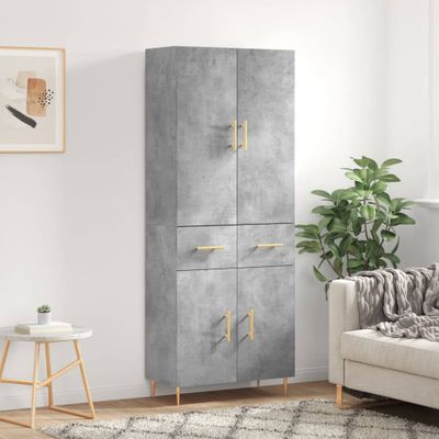 vidaXL Vysoká skrinka betónová sivá 69,5x34x180 cm spracované drevo