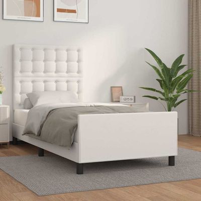 vidaXL Posteľný rám s čelom biely 90x190 cm umelá koža