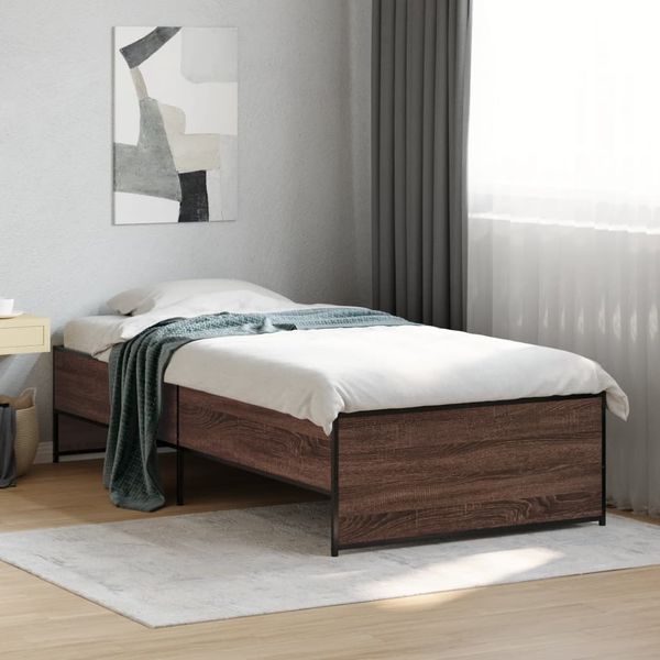 vidaXL Posteľný rám hnedý dub 100x200 cm kompozitné drevo a kov