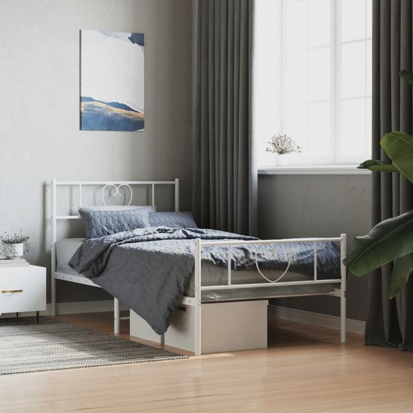 vidaXL Kovový rám postele s čelom a podnožkou biely 75x190 cm