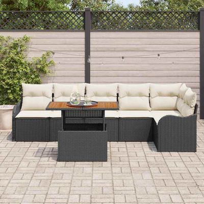 vidaXL Súprava záhradných pohoviek s úložiskom 7 pcs Čierna Poly ratan
