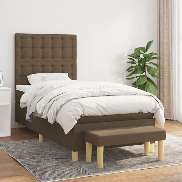 vidaXL Posteľný rám boxsping s matracom hnedý 90x200 cm látka