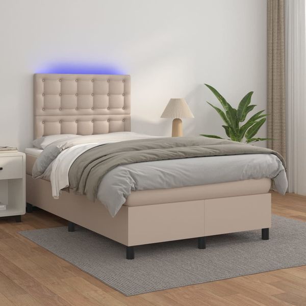 vidaXL Boxspring posteľ matrac a LED kapučínová 120x200 cm umelá koža