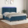 vidaXL Posteľný rám boxsping matrac a LED tmavomodrý 180x200 cm zamat