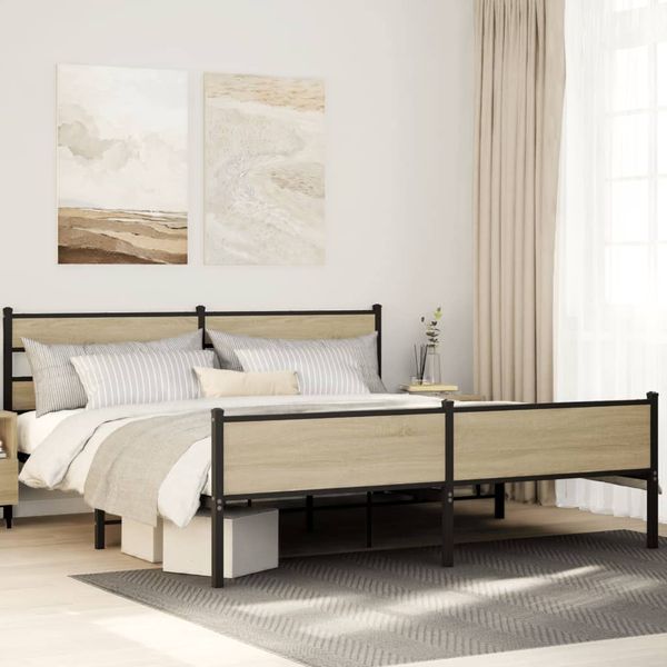 vidaXL Kovový posteľný rám bez matraca dub sonoma 183x213 cm