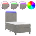 vidaXL Posteľ boxsping s matracom a LED bledosivá 90x200 cm zamat