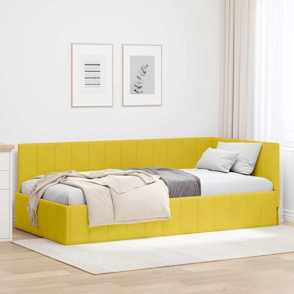 vidaXL Rohový rám postele s čelnou doskou Žltá 90 cm x 190 cm Zamat