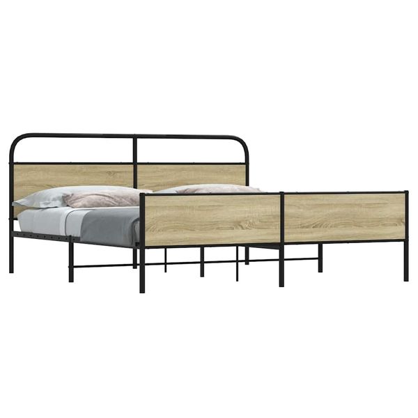 vidaXL Kovový posteľný rám bez matraca dub sonoma 200x200 cm