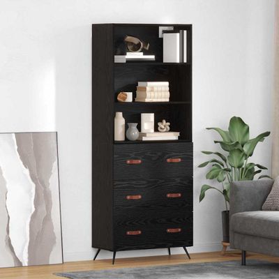vidaXL Highboard Čierny dub 69,5 x 34 x 180 cm Kompozitné drevo