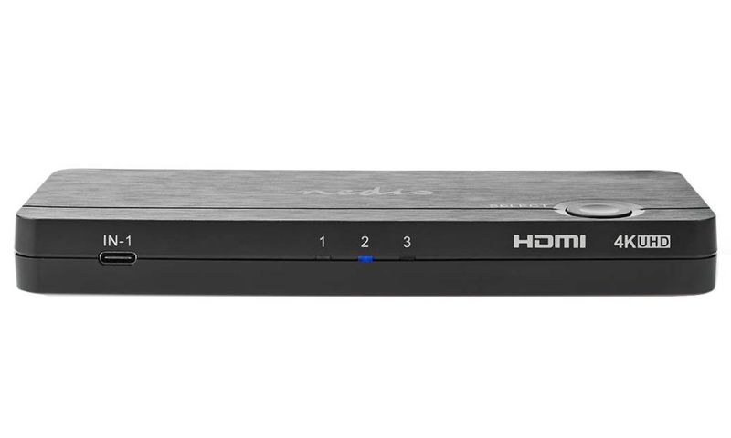 NEDIS HDMI převodník/ USB-C zásuvka/ 2x HDMI vstup/ 4x USB-A zásuvka/ 1x HDMI výstup/ 1cestný/ 4K@60Hz/ 18 Gbps/ ABS/ a KVM prepínac, USB-C + 2× HDMI vstup, 4× USB-A, 4K@60Hz, HDR, HDCP 2.2, Power Delivery 100W, antracit